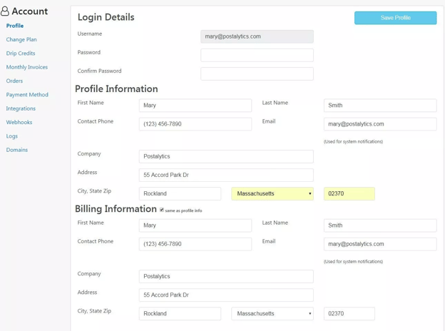 Getting Started With Postalytics - Create Profile