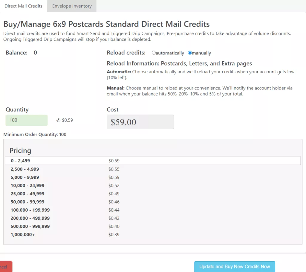 Smart Send Wizard Buy Manage Direct Mail Credits 