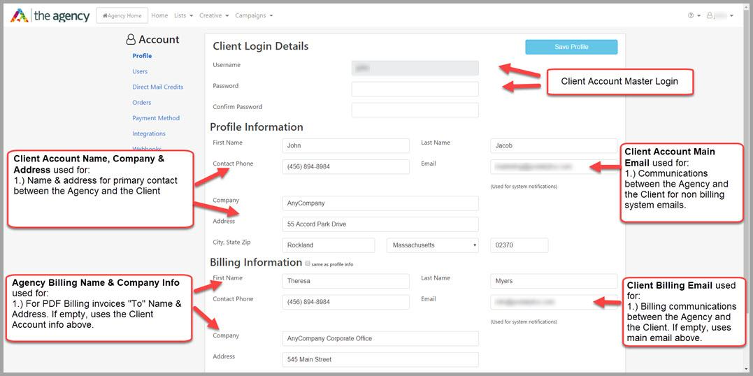 client account profile - postalytics agency edition