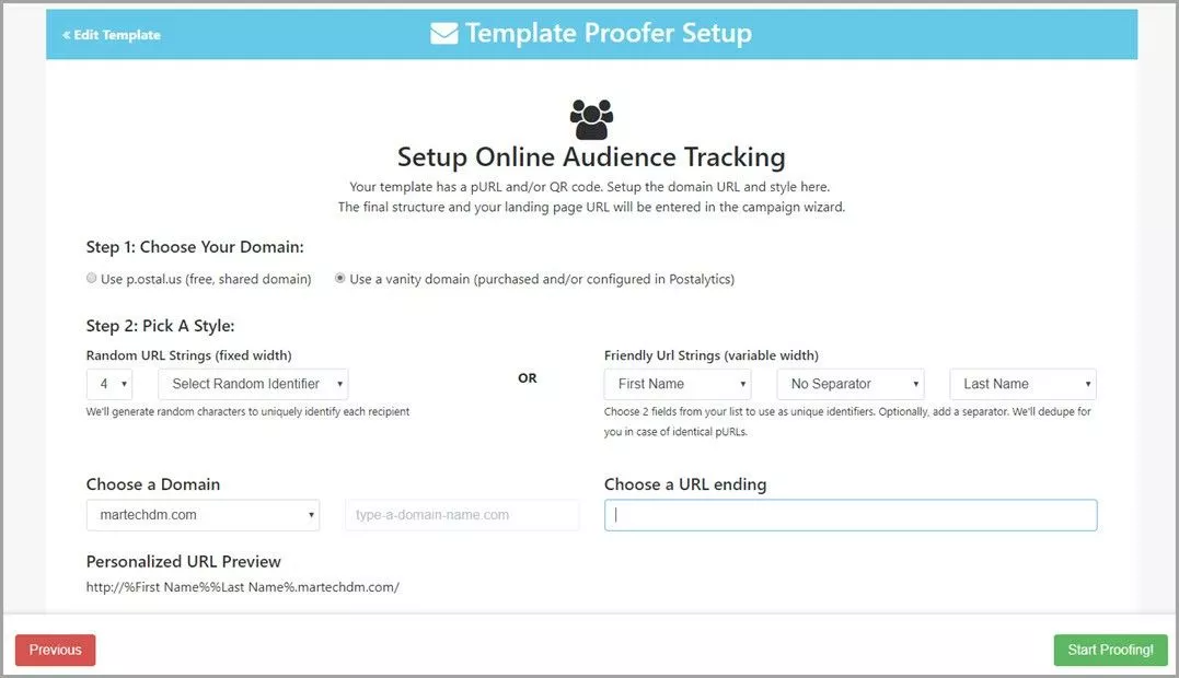 setup purl tracking for the digital proof