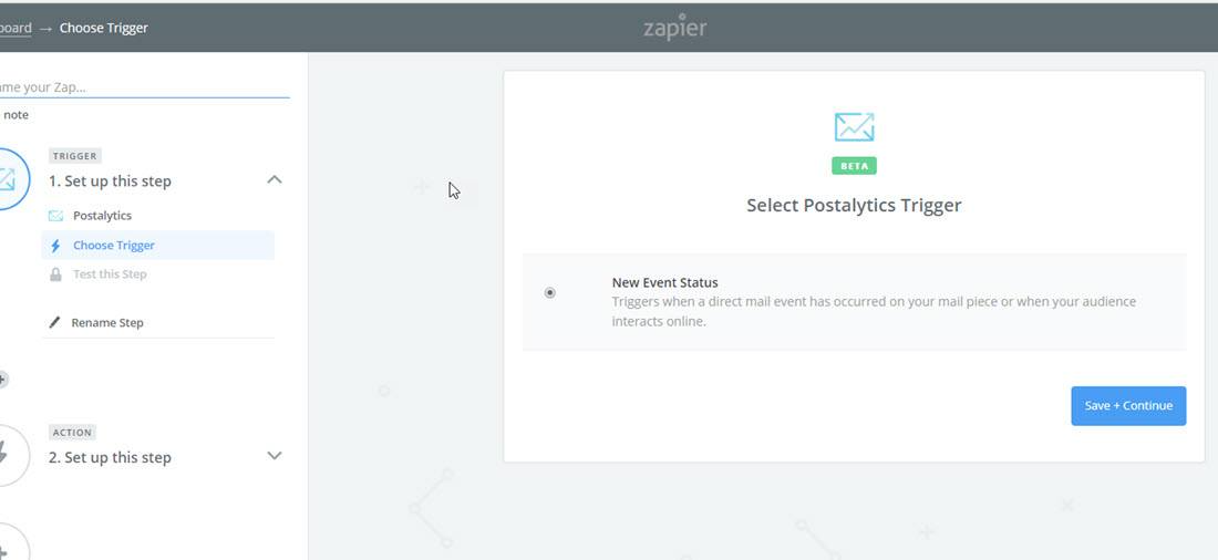 New Campaign Event Zapier Trigger - Select Postalytics Trigger