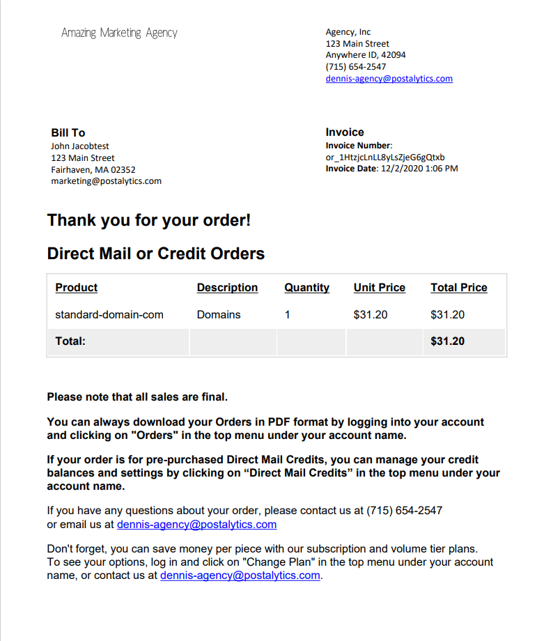 Agency Edition Sample Branded White Label Invoice