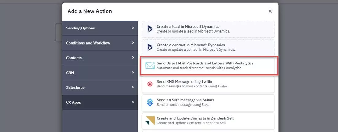 Select Postalytics Action