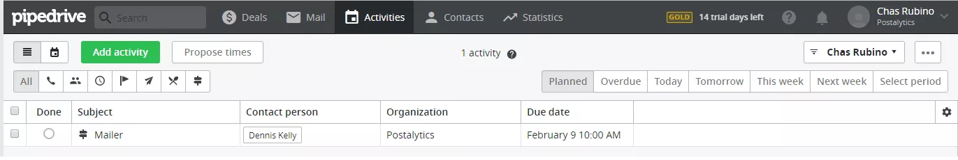 Activity done - zapier pipedrive direct mail integration