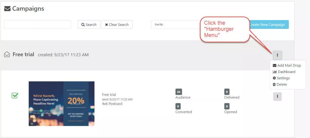 Campaigns Hamburger Menu