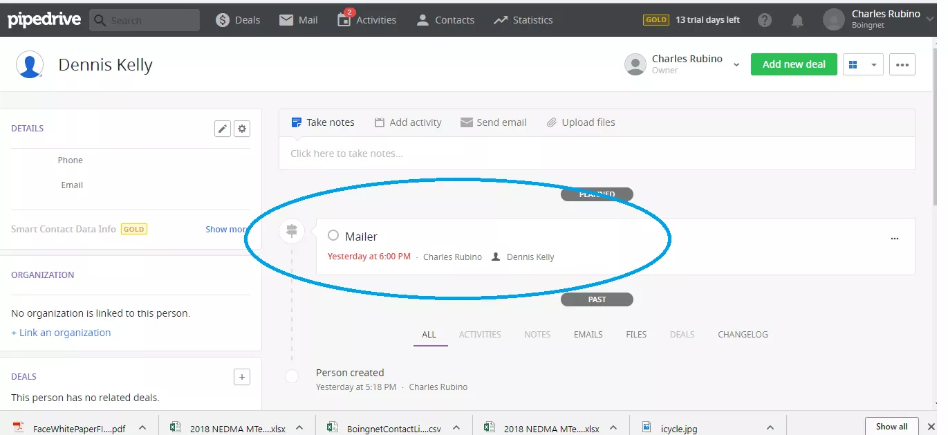 Contact View - zapier pipedrive direct mail integration