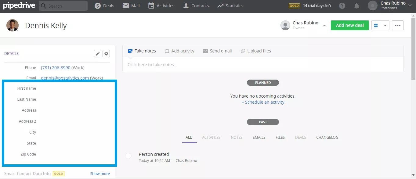 Pipedrive Contract Addresses - zapier pipedrive direct mail integration