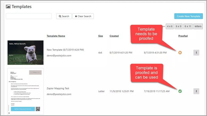 proofed and unproofed templates listed