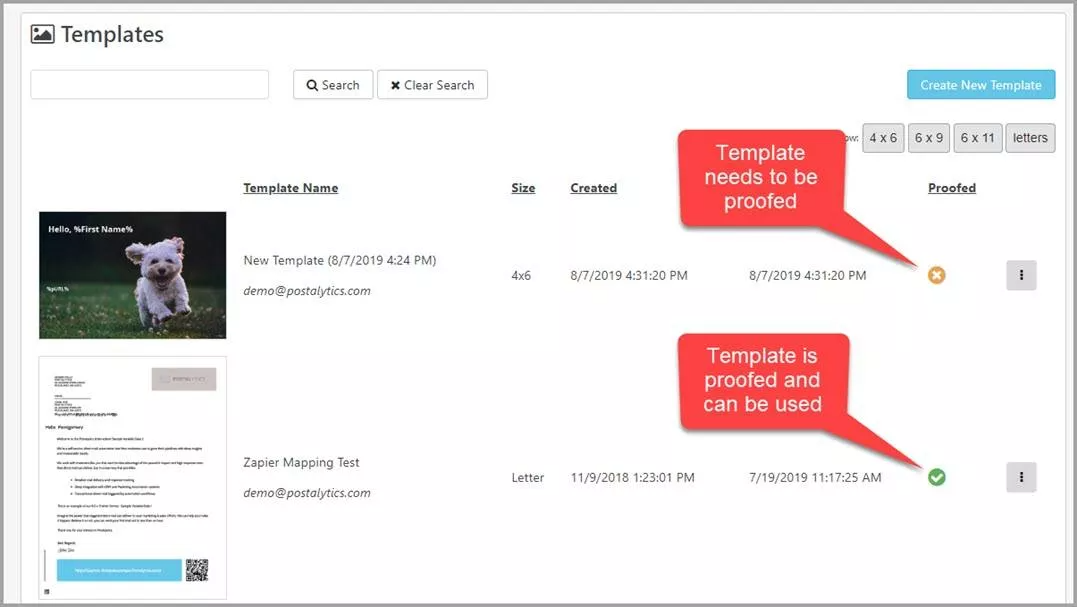 proofed and unproofed templates listed