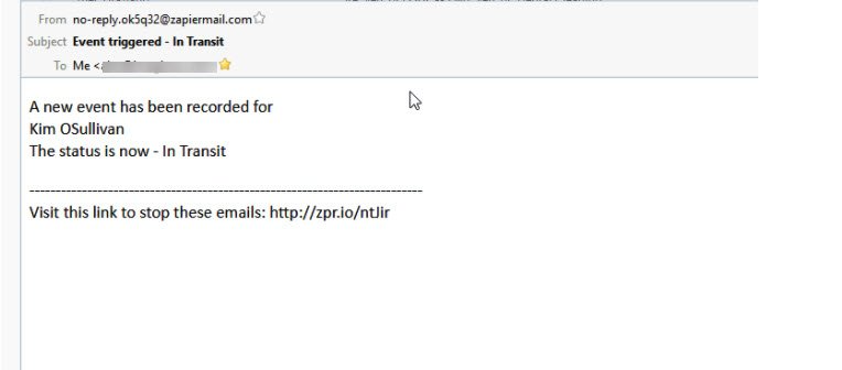 Create New Campaign Event Zapier Trigger - sample email sent