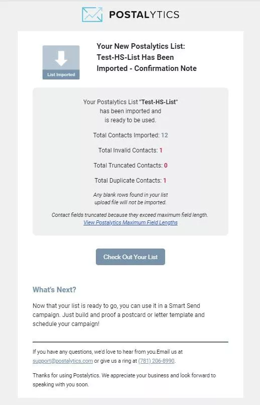 New List Import Email Confirmation