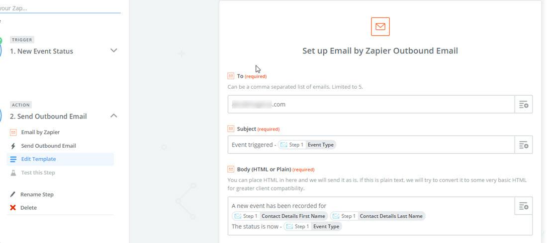 New Campaign Event Zapier Trigger - Setup Email By Zapier Action