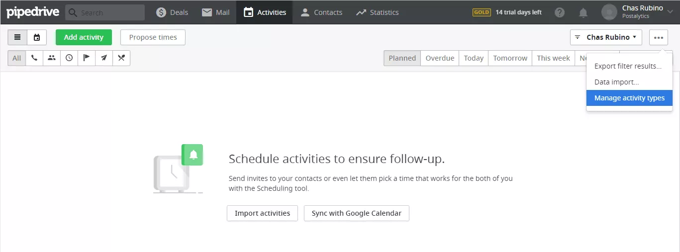 Manage Activities - zapier pipedrive direct mail integration