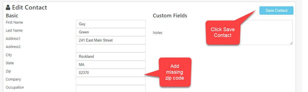 Fix invalid contact