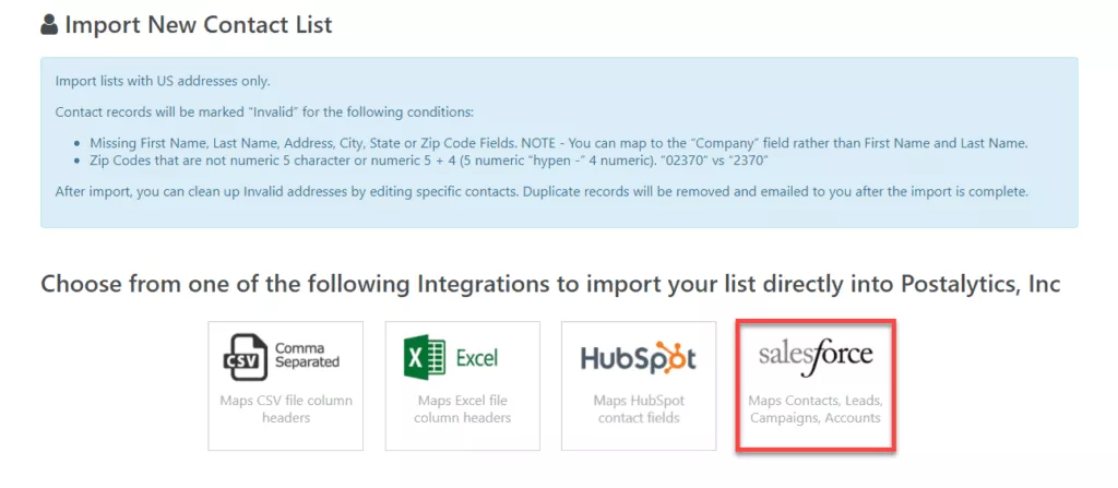 Salesforce List Import Selection Integration