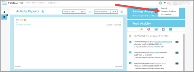 Postalytics Help Menu