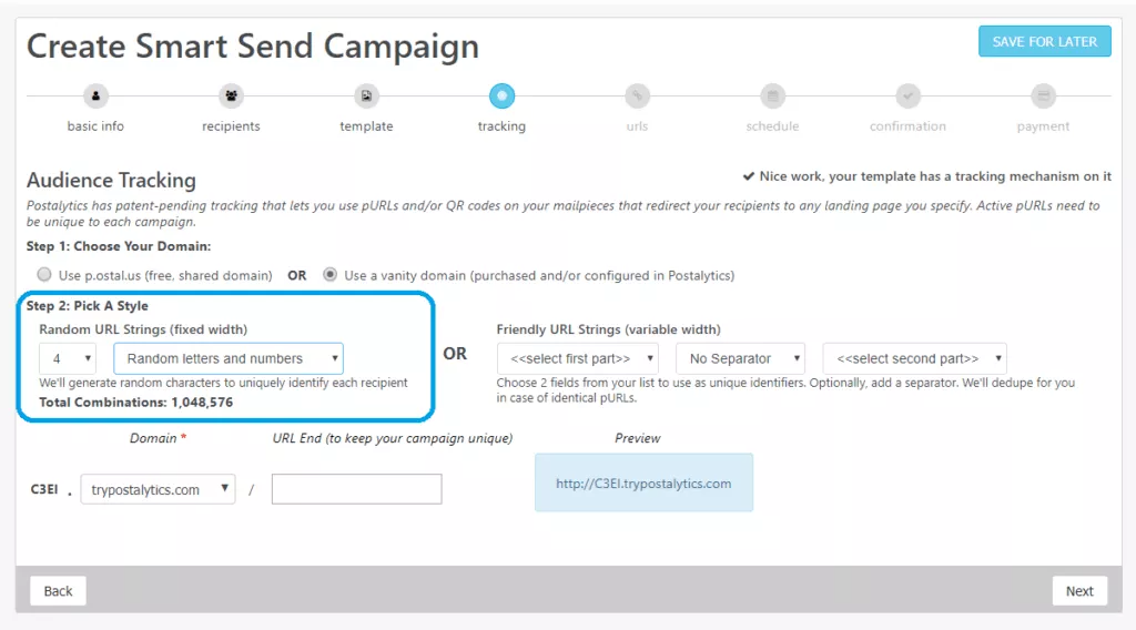 5 easy steps to create pURLs in Postalytics - Pick a style