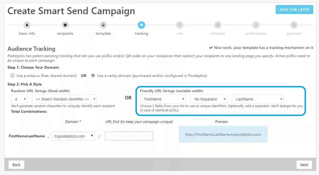 5 easy steps to create pURLs in Postalytics - friendly URL
